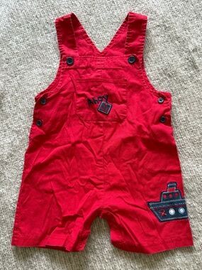 Peanut Buttons Baby Red Nautical Shortalls Romper Ship Anchor 24M Cotton